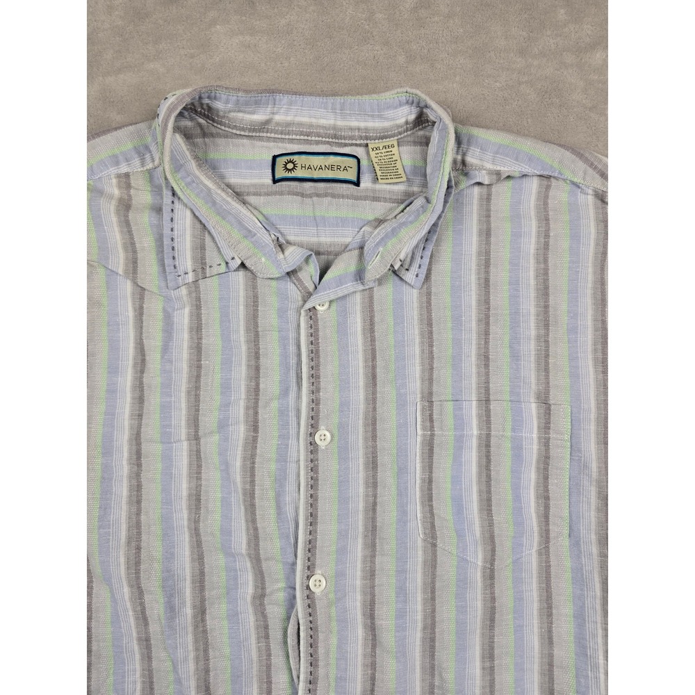 Havanera Button Up Shirt Mens XXL Striped Linen Blend‎ Short Sleeve Hawaiian